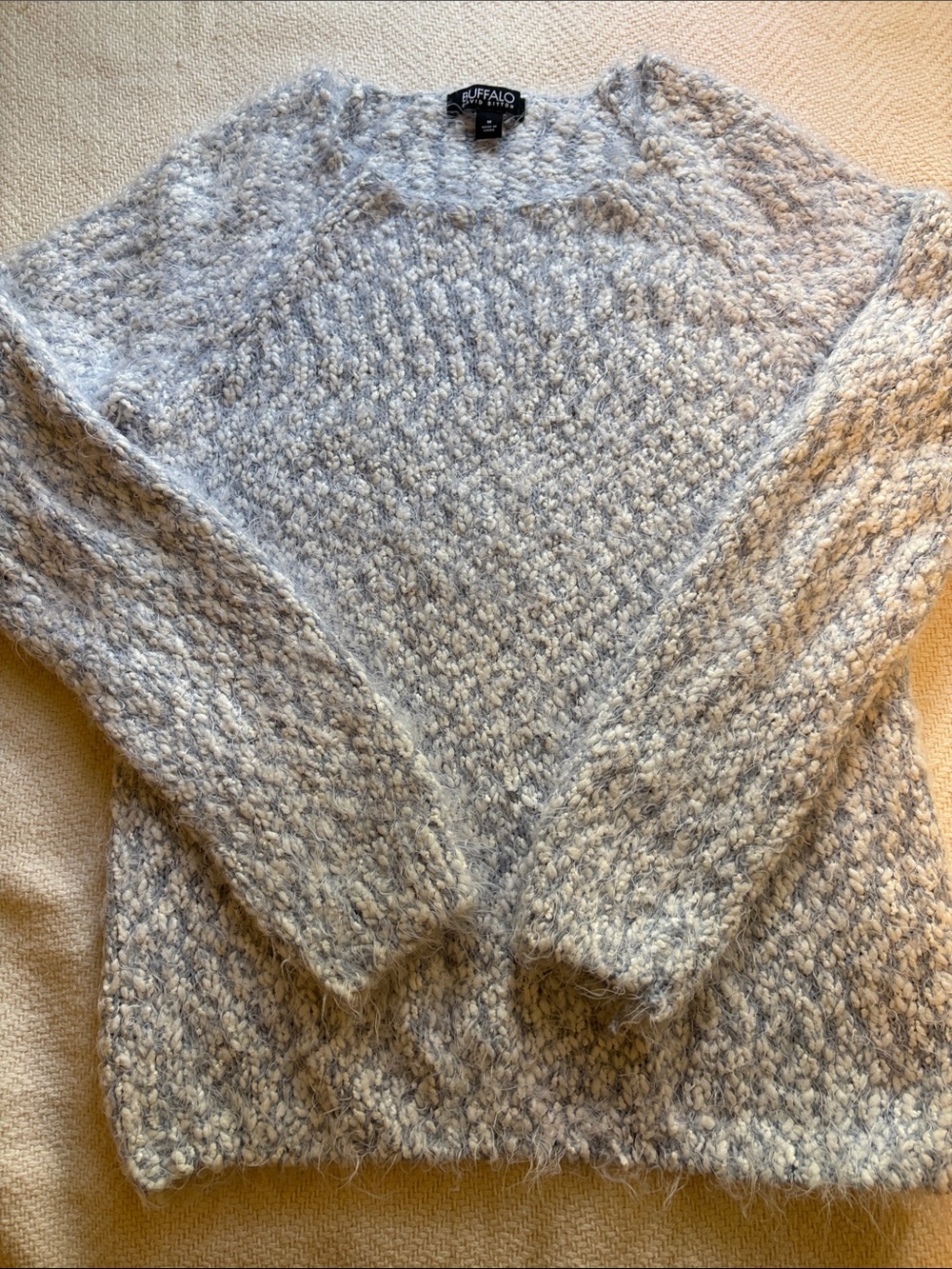 Super soft fuzzy blue and white sweater